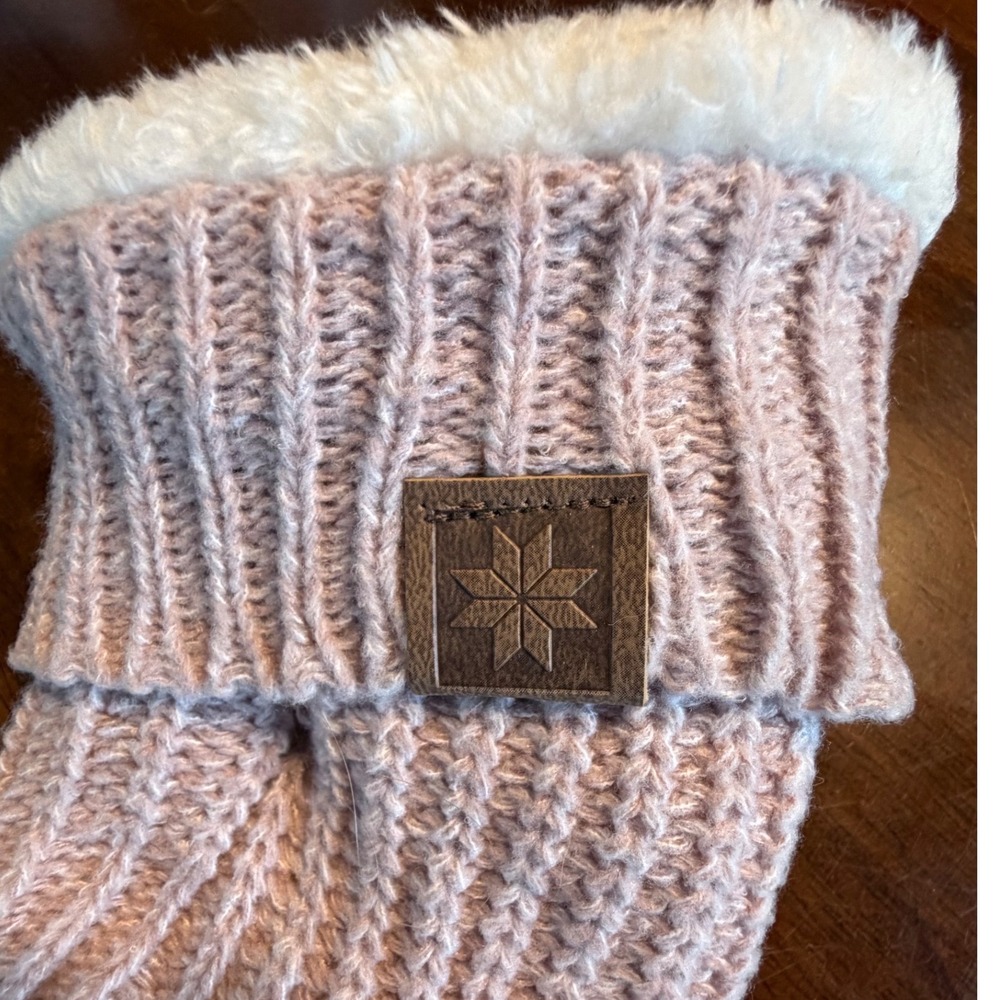 Sof Sole Fireside Slipper Socks Pink Knit Faux Fur Lined Non-Slip Women 5-10 New